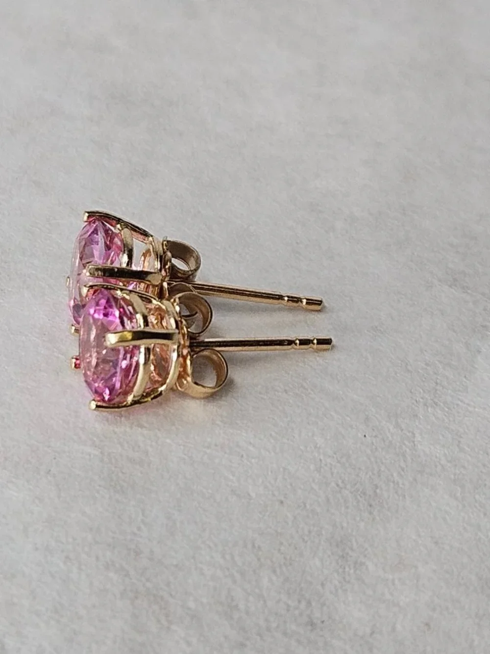 14K Yellow Gold Pink Topaz 4 Prong Stud Earrings 7mm - Picture 13 of 16